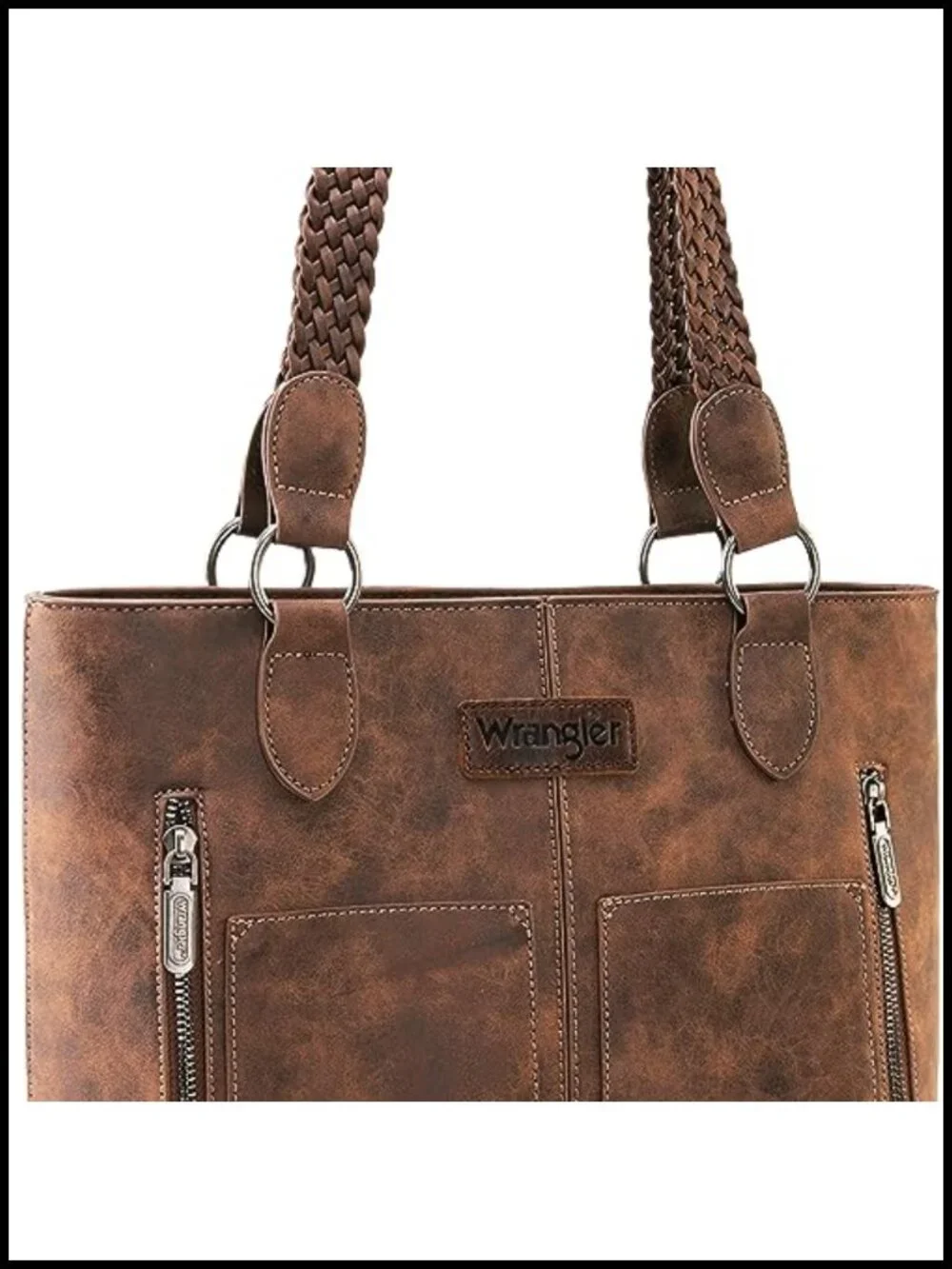 Vegan Leather Wrangler Distressed Tote Bag with Braided Straps for Women